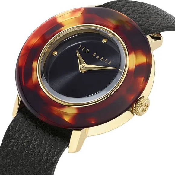 TED BAKER LONDON Katyaa Reversible Leather Strap Watch, 34mm in Black/Tortoise - Picture 1 of 15